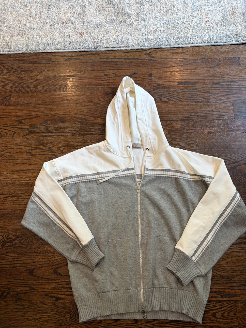 D.Exterior Made in Italy Two-Tone Gray and Cream Zip Hoodie Sweater